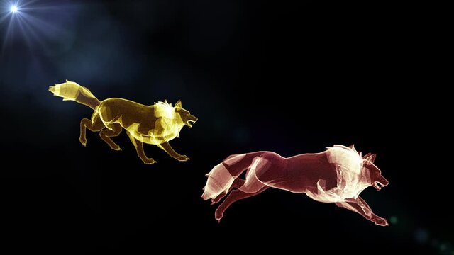 3d rendered animation cartoon running wolfs