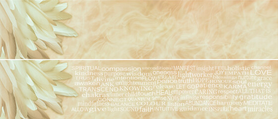 Angelic spiritual pale golden  feathers background -  wide wispy yellow gold background with a neat...