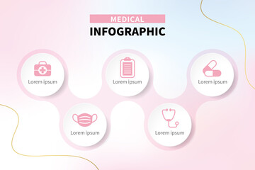 vector medical infographic design template with icons on abstract background. Template for process, presentations, layout, banner, brochure.