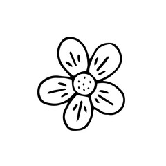 Flower on a white background. Plant. Flowering. Vector. Doodle. Hand-drawn illustration. Silhouette. Black and white outline. Coloring.
