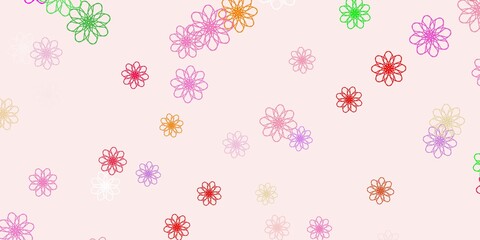Light Pink, Green vector doodle pattern with flowers.
