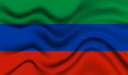 Fototapeta premium Abstract waving flag of Dagestan with curved fabric background. Creative realistic waving flag of Dagestan vector background