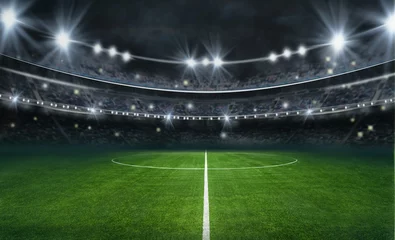 Fototapete Bestsellern Sport texturiertes Fußballspielfeld mit Neonnebel - Mitte, Mittelfeld