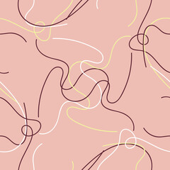 Vector pastel brown wavy lines pink repeat pattern