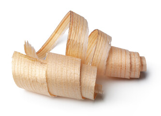 Wood shavings isolated on white background