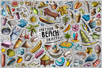 Vector doodle cartoon set of Summer beach theme objects and symbols