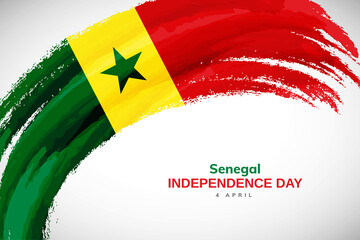Happy independence day of Senegal with watercolor brush stroke flag background with abstract watercolor grunge brush flag