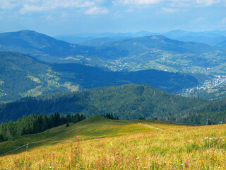 Wonderful view from the Vysoky Verkh Mountain. Tourist complex Zakhar Berkut, Carpathians, Ukraine