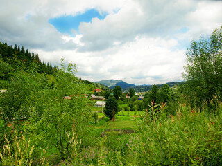 Beautiful view from the road to the village of Slavskoe, Carpathians, Ukraine