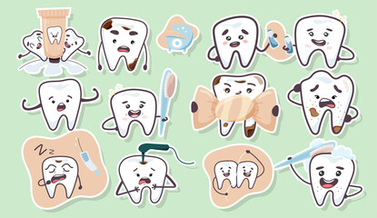 Big set with funny teeth in a cartoon style. Vector illustration.