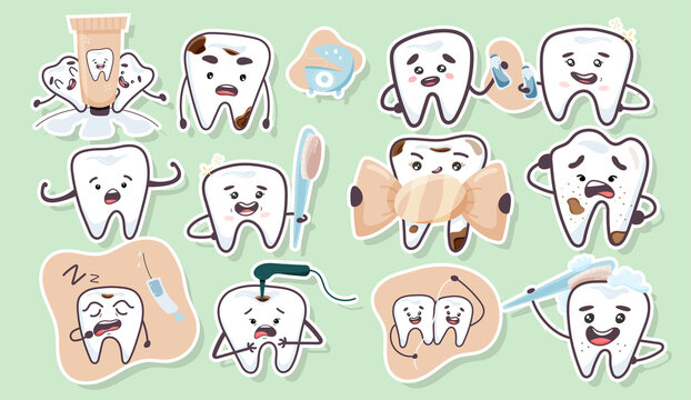 Big set with funny teeth in a cartoon style. Vector illustration.