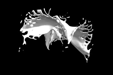 Milk splashing effect. Liquid beverage pouring .Design element for advertising.3D illustration