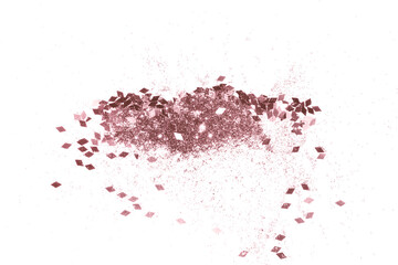 Rose gold glitter on white background