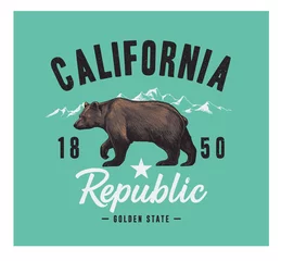 Foto op Aluminium California typography with grizzly bear- vector illustration for t-shirt © Onarada 