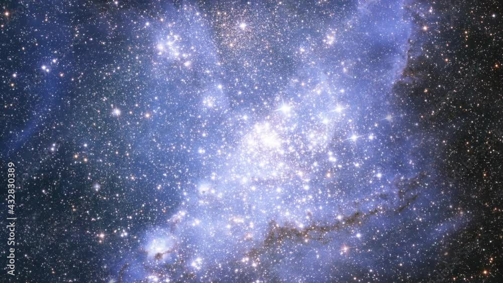 Wall mural galaxy exploration through outer space towards glowing small magellanic nebula. 4k 3d render animati