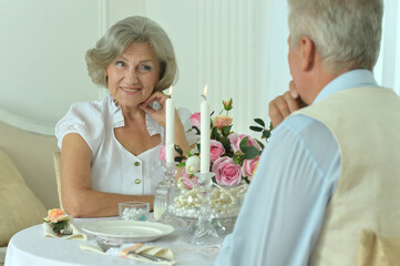 happy Senior couple resting at cafe