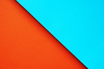 top view of two tone grunge paper, blue and orange, for abstract background , artwork, graphic resource