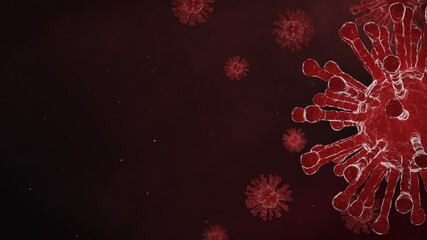 3D Render Red Corona Covid Virus Floating Right side background covid-19 virus