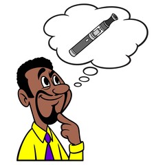 Man thinking about a Vape Pipe - A cartoon illustration of a man thinking about a new Vape Pipe.