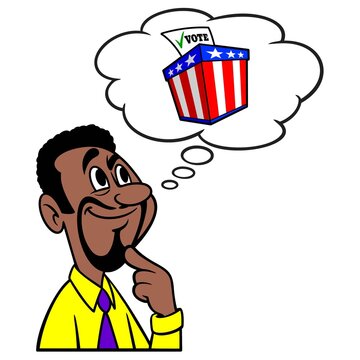 Man thinking about Voting - A cartoon illustration of a man thinking about Voting.