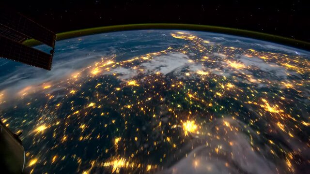 Earth Planet Night Scene Space view from International Space Station ISS, Public Domain images from Nasa Time lapse