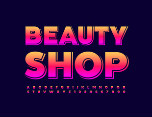 Vector stylish logo BEauty Store. Bright colorful Font. Creative set of Alphabet Letters and Numbers set
