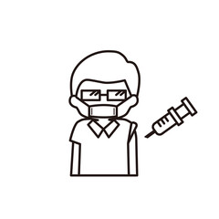 予防接種でワクチンを注射する高齢男性のシンプルなイラスト