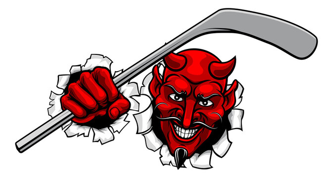 Devil Satan Ice Hockey Sports Mascot Cartoon