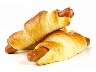 Sausage Rolls in Puff Pastry - Fast Food on white Background - Isolated