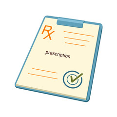 Color vector illustration of RX form for prescription drugs with doctor's stamp.
