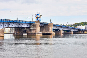 Fototapeta na wymiar a large blue bridge in denmark on a sunny day