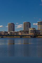 Residential apartment buildings on Sydney Parramatta River NSW Australia 