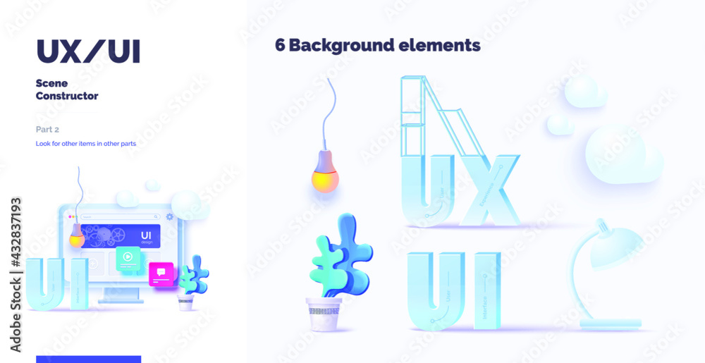 Poster 3d toolkit-ui ux scene creator. part 2 application design. smartphone and desktop mockup with active