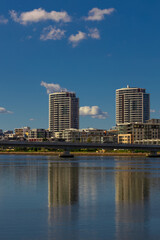 Fototapeta na wymiar Residential apartment buildings on Sydney Parramatta River NSW Australia 
