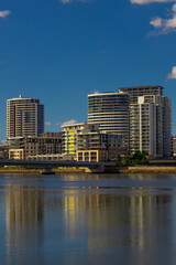 Fototapeta na wymiar Residential apartment buildings on Sydney Parramatta River NSW Australia 
