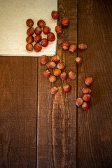 hazelnuts on the wooden background