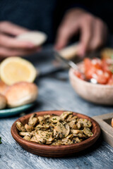 plate of fried mushrooms on a table