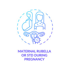 Maternal rubella and STD during pregnancy concept icon. Growth impairment idea thin line illustration. Sexually transmitted infection. Hearing loss in infant. Vector isolated outline RGB color drawing