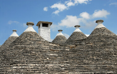 Fototapeta na wymiar the trullo is a type of conical construction in traditional dry stone of Puglia. They are used as shelters in the countryside or homes for farmers. 