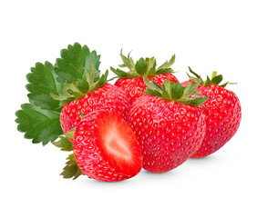 Fresh strawberries with leaves isolated on white background