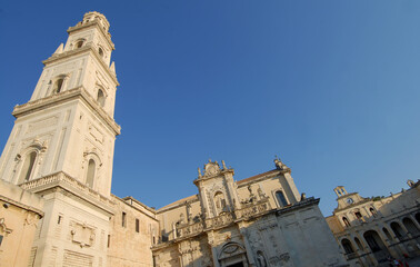 Fototapeta na wymiar The Metropolitan Cathedral of Santa Maria Assunta is the main Catholic place of worship in Lecce. It is located in Piazza del Duomo and is in the Baroque style of Lecce
