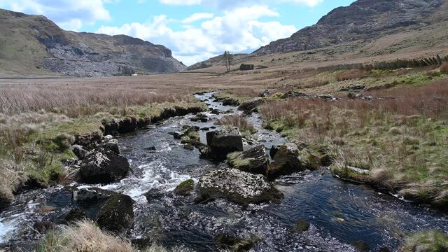 Llyn Cwmorthin tributary at the abandoned Cwmorthin Slate Quarry at Blaenau Ffestiniog in Snowdonia, Wales