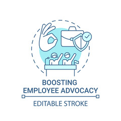 Boosting employee advocacy concept icon. Company culture idea thin line illustration. Clear policy setting. Workplace safety. Vector isolated outline RGB color drawing. Editable stroke