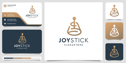 minimalist joystick logo design. joystick game controller with business card template. premium vector