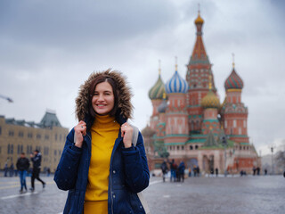 Asian tourist in travel vacations in winter Moscow