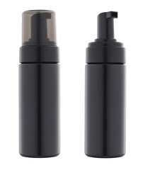 black plastic dispenser for cream or gel isolated on white background. Dispenser for cream, soups, foams and other cosmetics with lid and without.