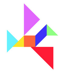 Color tangram puzzle in flying bird shape on white background