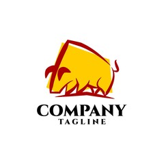 illustration of a bull in yellow color. Minimalist style logo with strong character.