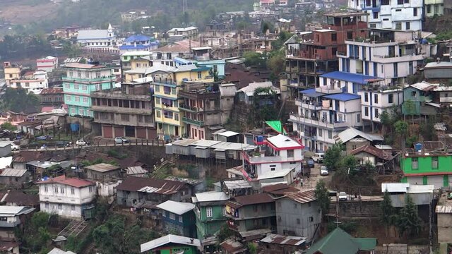 Residential buildings on hillside in Kohima, India