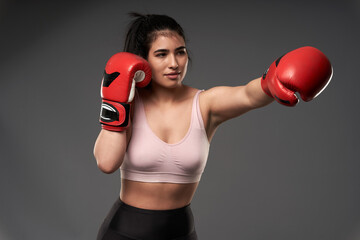 Fototapeta na wymiar Plus size woman boxer training